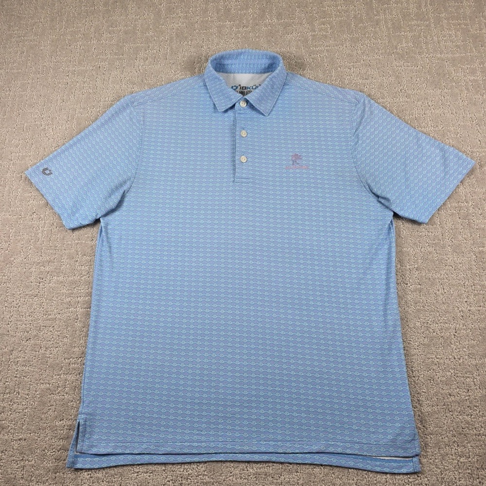 IBKUL Mens‎ Blue Pink Wave Print Performance Golf Polo Shirt The National Medium